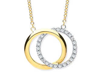 Linked Circle of Life 16"-18" Necklace 9ct Yellow Gold Pave Cz Stones - Real 9K Gold