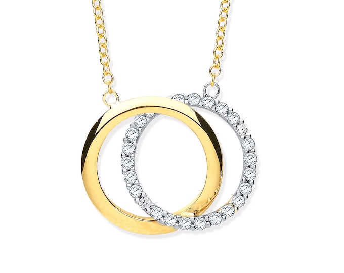 Linked Circle of Life 16"-18" Necklace 9ct Yellow Gold Pave Cz Stones - Real 9K Gold