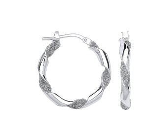 925 Sterling Silver 20mm Sparkly Stardust Twisted Hoop Earrings