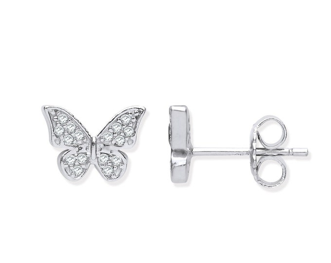 925 Sterling Silver Small 8x6mm Butterfly Stud Earrings