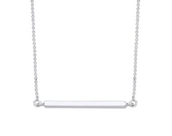 925 Sterling Silver Square Tube Bar 16"- 18" Rolo Chain Necklace