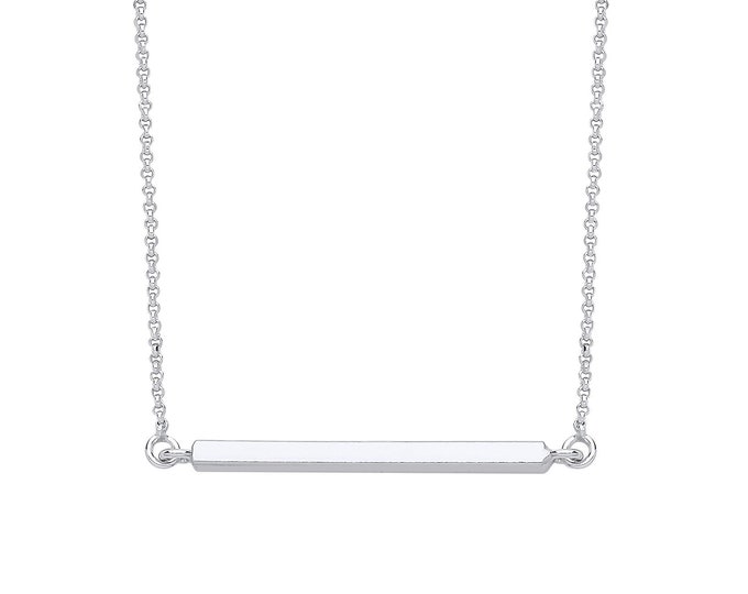 925 Sterling Silver Square Tube Bar 16"- 18" Rolo Chain Necklace