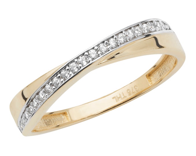 9ct Yellow Gold 3mm Grain Set Cz Crossover Eternity Ring - Real 9K Gold