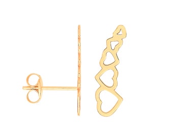 9ct Yellow Gold Graduated Climber Heart Stud Earrings 15x5mm - Real 9K Gold