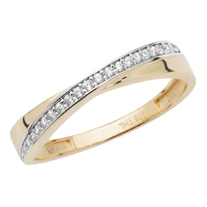 9ct Yellow Gold 3mm Grain Set Cz Crossover Eternity Ring - Real 9K Gold