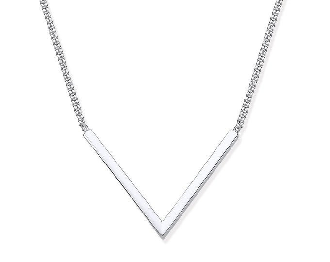 925 Silver Contemporary V Shaped Bar on 17" Necklace