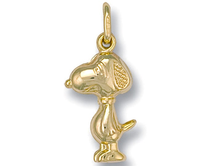 9ct Yellow Gold Snoopy Dog Hollow Charm Pendant - Real 9K Gold