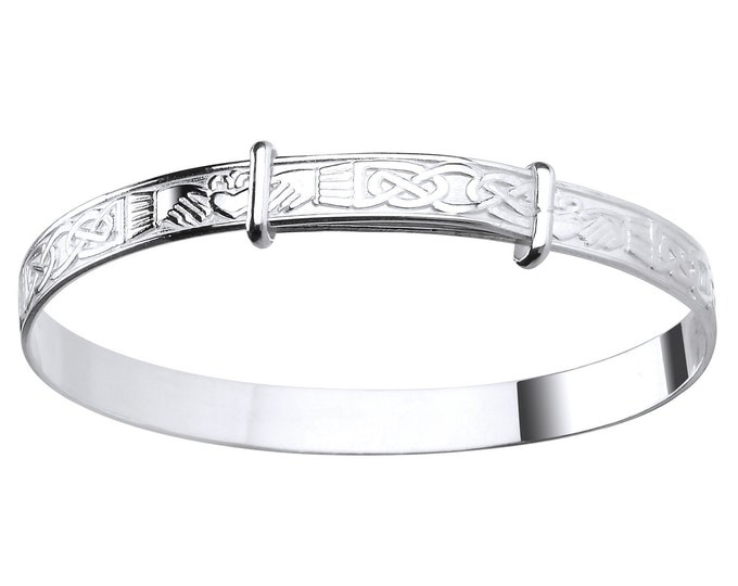 Celtic Irish Claddagh 925 Sterling Silver Expandable Baby Bangle