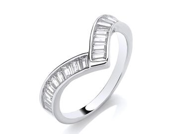 Silver Channel Set Baguette Cz Wishbone 2.5mm Ring