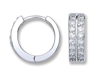 925 Sterling Silver 10mm Diameter 2 Row Cz Hinged Huggies Hoop Earrings