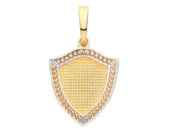 9ct 2 Colour Gold 2.9cm Medieval Shield Dog Tag Charm Pendant Hallmarked - Real 9K Gold