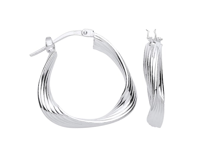 925 Sterling Silver 20mm Twisted Wave Triangle Hoop Earrings