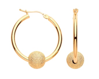 9ct Yellow Gold 22mm Glitter Ball Hoop Earrings - Real 9K Gold