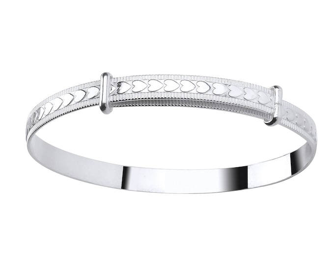 Embossed Hearts 925 Sterling Silver Expandable Baby Bangle
