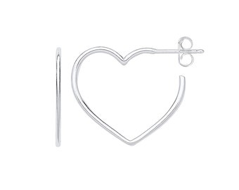 925 Sterling Silver 22mm Open Heart Hoop Earrings With Butterfly Fastenings