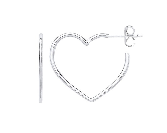 925 Sterling Silver 22mm Open Heart Hoop Earrings With Butterfly Fastenings