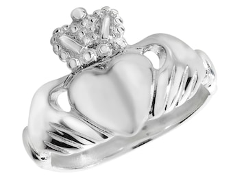 925 Sterling Silver Ladies 3mm Band Irish Claddagh Heart Ring
