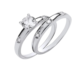 6mm Round Solitaire Cz Bridal Ring Set Engagement & Wedding Ring 925 Sterling Silver