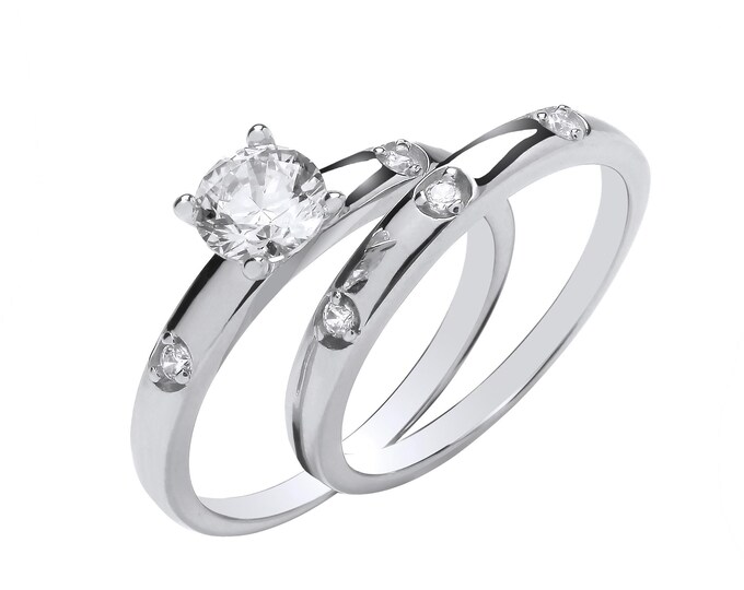 6mm Round Solitaire Cz Bridal Ring Set Engagement & Wedding Ring 925 Sterling Silver