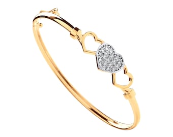 9ct Yellow Gold Trilogy Cz Heart Hinged Baby Bangle Hallmarked - Real 9K Gold