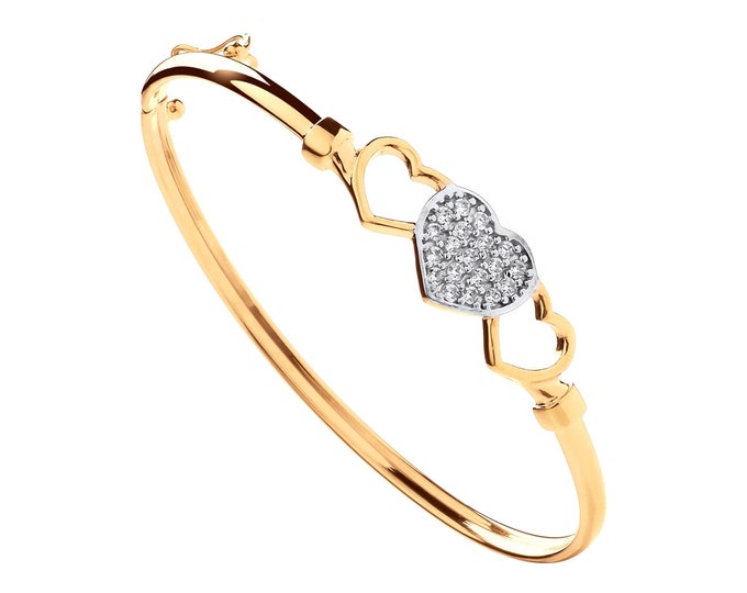 Babies 9ct Yellow Gold Trilogy Cz Heart Hinged Baby Bangle Hallmarked - Real 9K Gold