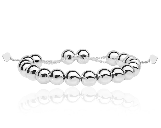 925 Sterling Silver Chunky Shambala Bead 7" Friendship Heart Toggle Bracelet