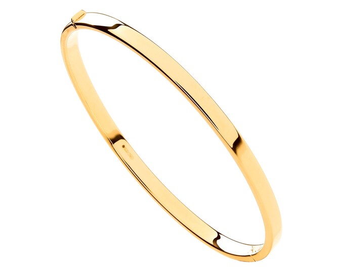 9ct Yellow Gold Hollow Contemporary 4mm Flat Hinged Bangle Hallmarked - Real 9K Gold