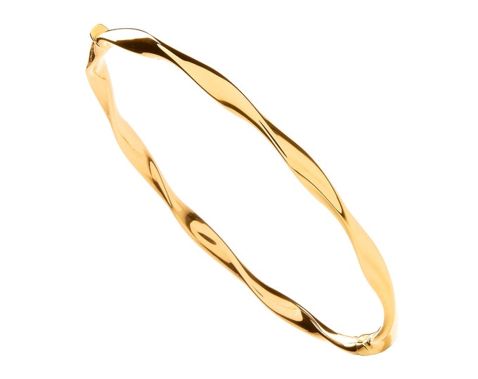 9ct Yellow Gold Hollow Twisted Contemporary Ladies Bangle Hallmarked - Real 9K Gold