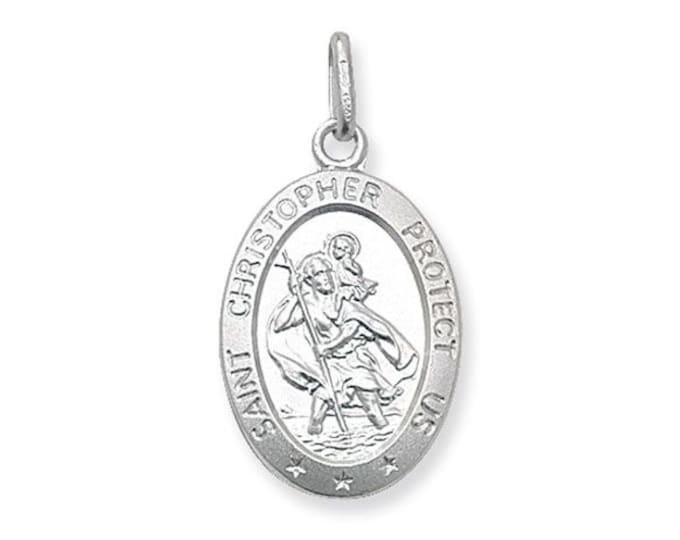 Saint Christopher Protect Us 15x10mm Oval Medallion Charm Pendant 925 Sterling Silver