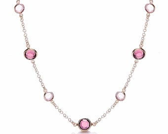 Rose Gold On 925 Sterling Silver 17" Necklace Set With Pink & Purple Cz Stones