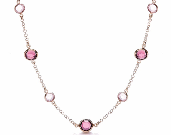 Rose Gold On 925 Sterling Silver 17" Necklace Set With Pink & Purple Cz Stones
