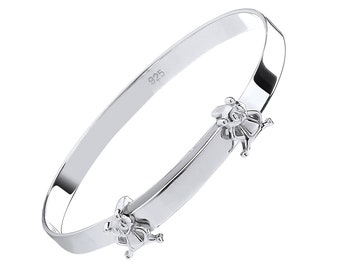 Child's 925 Sterling Silver Teddy Bear Expandable Baby Identity Bangle