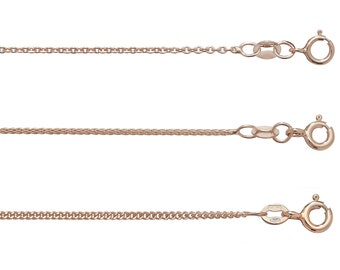 Cable, Wheat or Curb Chain 9ct Rose Gold Hallmarked - Choice of Lengths - Real 9K Gold