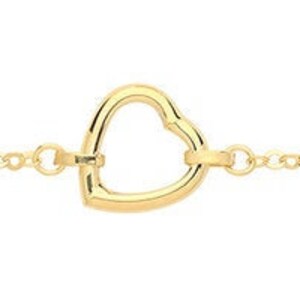 9ct Yellow Gold Open Heart Charm Link 7.5" Rolo Chain Bracelet Hallmarked - Real 9K Gold