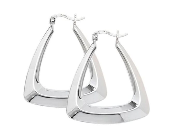 925 Sterling Silver 20mm Triangular Hollow Creole Hoop Earrings