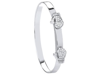 925 Sterling Silver Pave Cz Double Boxing Glove Expandable Baby Identity Bangle