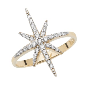 9ct Yellow Gold Eight Pointed Cz Star Ring Hallmarked - Real 9K Gold