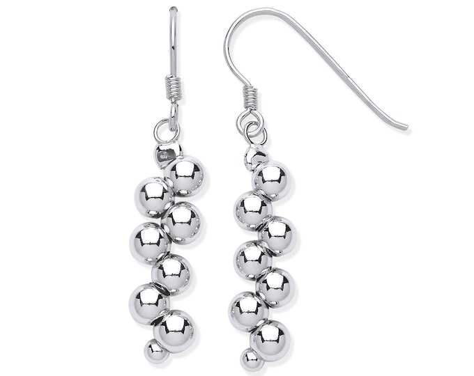 Cluster of Bead Balls 925 Sterling Silver 3cm Hook Drop Earrings