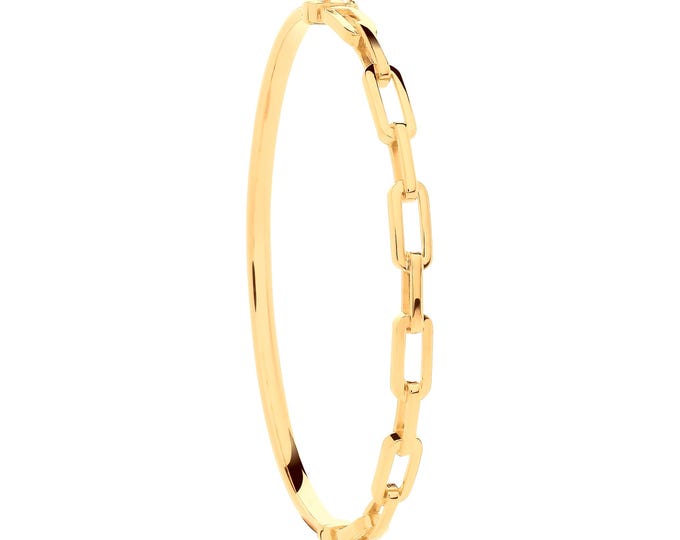 Ladies 9ct Yellow Gold Paper Clip Link Oval Bangle Hallmarked - Solid 9K Gold