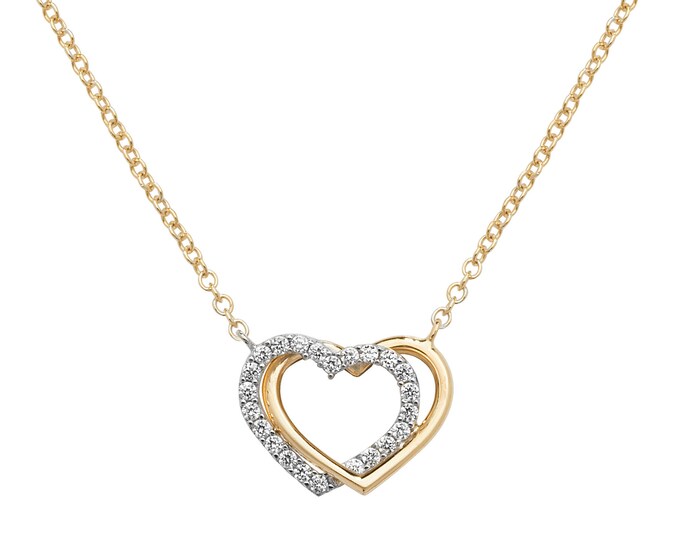 9ct Yellow Gold & Cz Double Linked Hearts on 16"-18" Necklace - Real 9K Gold