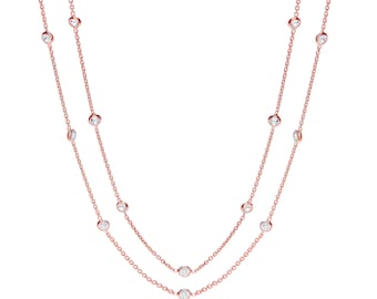 925 Sterling Silver 23 Bezel Rubover Set Cz by the Yard 38" Long Necklace Rose-Gold-Silver