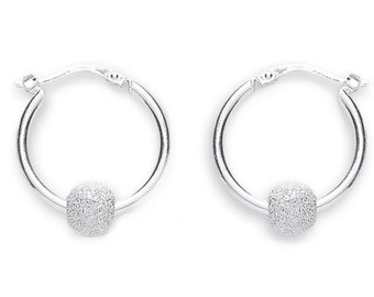 925 Sterling Silver 20mm Sparkly Glitter Ball Hoop Earrings