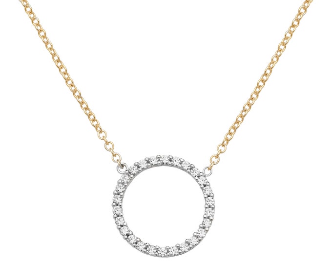 9ct Yellow Gold 14mm Cz Circle of Life Pendant on 16"-18" Necklace Hallmarked- Real 9K Gold