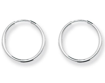 Pair of 10mm Diameter Sterling Silver 1.25mm Tube Threader Sleeper Hoop Earrings