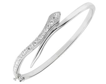 925 Sterling Silver Snake Bangle Pave Set With Cubic Zirconia Hallmarked