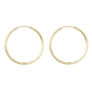 9ct Yellow Gold 14mm Diameter Sleeper Hoop Earrings - Real 9K Gold