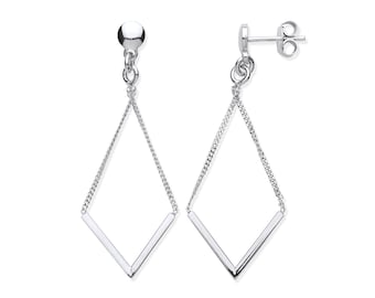925 Sterling Silver V Shaped 5cm Long Chain Drop Earrings