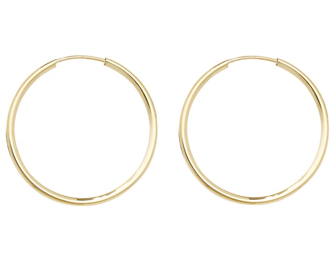 Pair of 9ct Yellow Gold 27mm Diameter Sleeper Hoop Earrings - Real 9K Gold