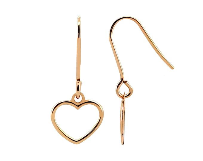 9ct Yellow Gold Open Heart Fish Hook 21mm Drop Earrings - Real 9K Gold