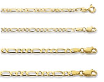 Figaro Chain 9ct Yellow Gold Hallmarked -Choose the width-Choose the Length - Real 9K Gold